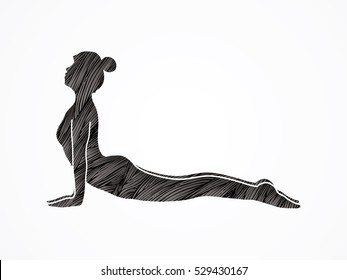 Yoga pose designed using black grunge brush graphic vector.