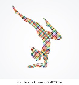 Yoga pose designed using colorful pixels graphic vector.
