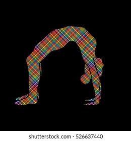 Yoga pose designed using colorful pixels graphic vector.