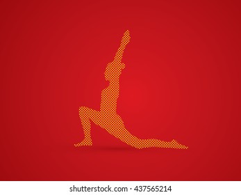 Yoga pose designed using dots pixels graphic vector.