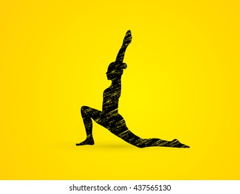 Yoga pose designed using grunge brush graphic vector.