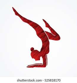 Yoga pose designed using red grunge brush graphic vector.