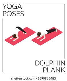 Yoga Pose Dolphin Plank Isometric Vector Set