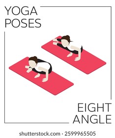 Yoga Pose Eight Angle Isometric Vector Set