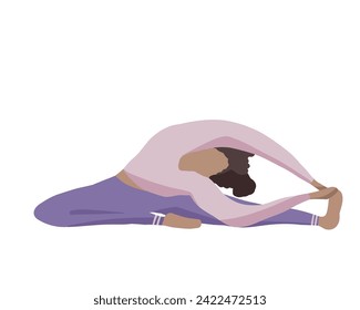 Yoga pose flat design dark skin stretching