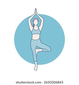 Yoga pose flat design logo with blue rounded background 