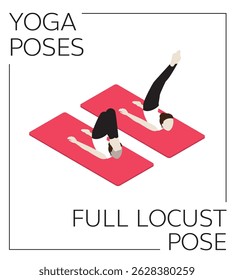 Yoga Pose Full Locust Isometric Vector Set