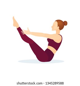 Yoga Pose.  Yoga girl character in yoga position. 
Young woman practicing yoga. Vector illustration. Part of set.
