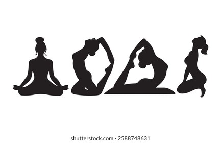 yoga pose girl silhouette set vector illustration