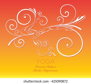 Yoga pose with hand drawing swirl graphic style.