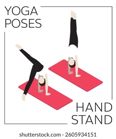 Yoga Pose Handstand Isometric Vector Set