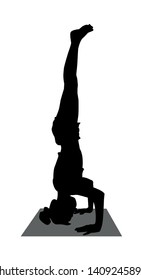 Yoga pose headstand silhouette. vector illustration isolated on white background