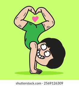 Yoga Pose Heart Shape Legged Hand Stand Concept Card Character illustration