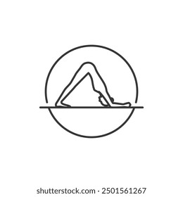 Icono de la pose del yoga. Línea Mujer de delfín en círculo. Símbolo de movimiento de Pilates. Firma de gimnasia femenina. Ejercicio Deporte Calentar recurso gráfico. Ejercicio de estiramiento, Yoga Pilates Studio Logo. Salón de spa.