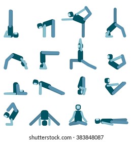 Yoga pose icon set. Collection of asanas.Vector illustration.