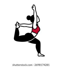 Icono de la pose del yoga Una ilustración simple de una persona en una pose equilibrada del arco para el bienestar.