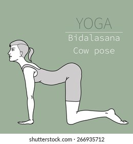 yoga pose, image includes the phrase bidalasana,
cow pose