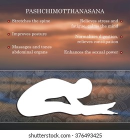 Yoga pose infographics, benefits of practice Pashchimotthanasana