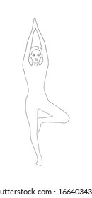 Yoga pose line art, outline drawing, vector illustration. Hand drawn sketch asana. Meditation. Healthy lifestyle concept