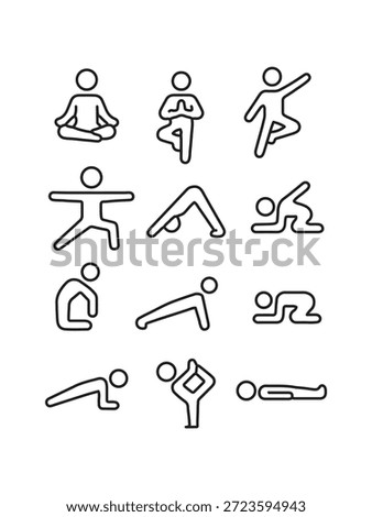 yoga pose line icons set