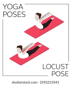 Yoga Pose Locust Isometric Vector Set