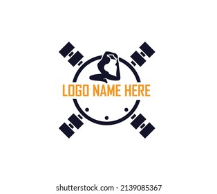 Yoga pose logo - Cross Barbell vector