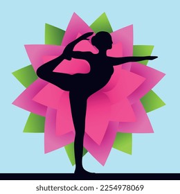 Yoga Pose With Lotus Background Vector