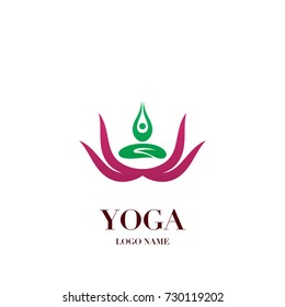 Yoga pose with lotus flower on the background logo, icon abstract design vector illustration template