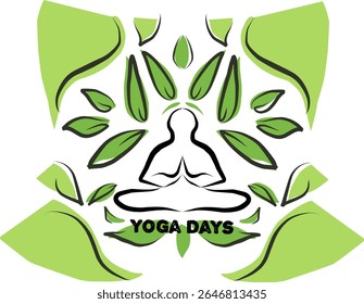 Yoga pose in nature vector with green leaf