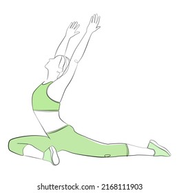 Yoga pose one line drawing on white isolated background. Asana vector illustration