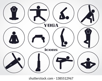 yoga pose pictogram icon set