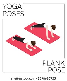 Yoga Pose Plank Isometric Vector Set