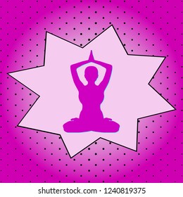 Yoga pose .Purple icon pop-art background .Vector.
