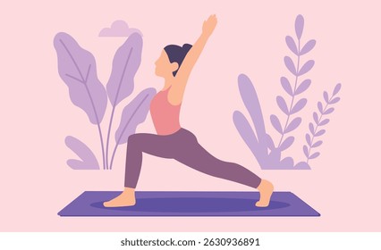 Yoga Pose with Raised Arm
Yoga Lunge with Plants
Calm Yoga Stretch
Yoga Warrior Pose Vector