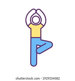 Yoga Pose RGB Color Icon. Breathing Techniques. Physical, Mental And Spiritual Practice. Exercise And Meditation. Athletic Performance. Health And Happiness Improvement. Isolated Vector Illustration