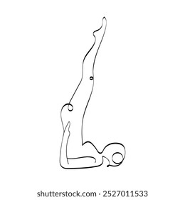 Yoga pose - sarvangasana, one line style yoga asana. Pilates class. Girl and healthy lifestyle. Ideal for designs related to fitness, health, meditation and healthy living.