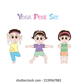 yoga pose set, cartoon yoga