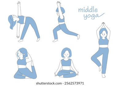 Yoga pose set for middle-aged to senior women
