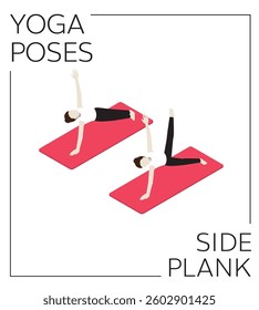 Yoga Pose Side Plank Isometric Vector Set