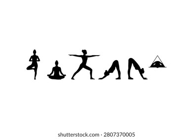 Yoga Pose Silhouette Vector Collection Set