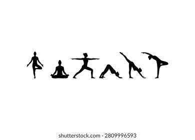 Yoga Pose Silhouette Vector Collection Set