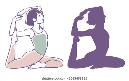 Yoga pose and silhouette. Woman doing physical exercises. Vector illustration.