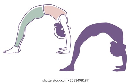 Yoga pose and silhouette. Woman doing physical exercises. Vector illustration.
