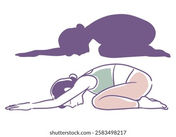Yoga pose and silhouette. Woman doing physical exercises. Vector illustration.