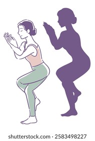 Yoga pose and silhouette. Woman doing physical exercises. Vector illustration.