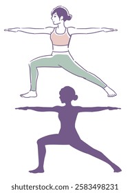 Yoga pose and silhouette. Woman doing physical exercises. Vector illustration.