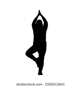 Yoga pose silhouette, silhouette of young woman in yoga position. Isolated on white. Yoga standing pose, vector Health care activity.