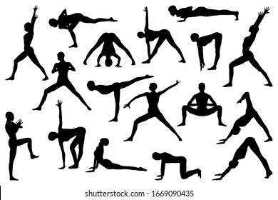 Yoga Pose Silhouettes Big Set Health Stock Vector (Royalty Free ...