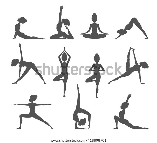 Yoga Pose Silhouettes Vector Illustration Set Stock Vector (Royalty ...