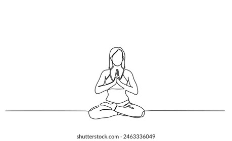 yoga pose sit relaxation, for health, fitness and meditation concept one line art vector illustration	
